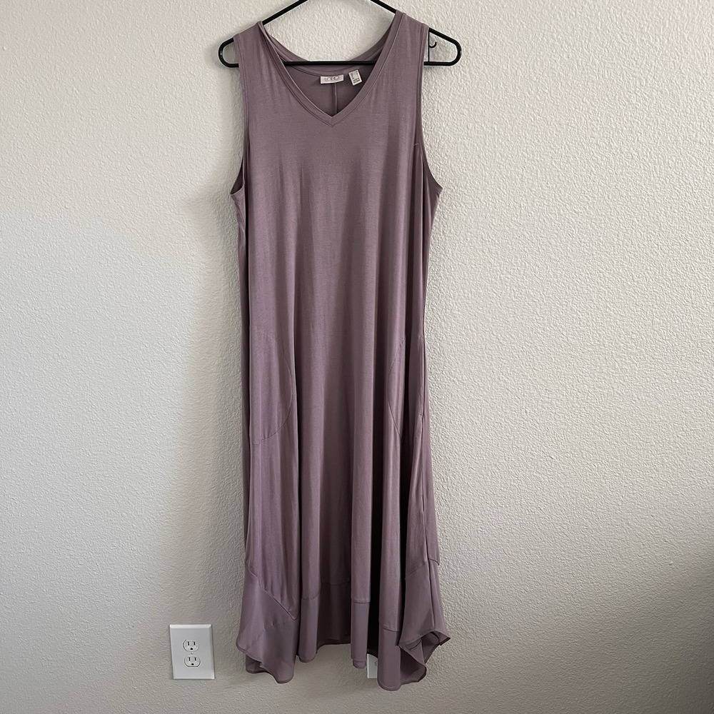 LOGO by Lori Goldstein Medium Womens Maxi Dress with Chiffon Trim Lagenlook